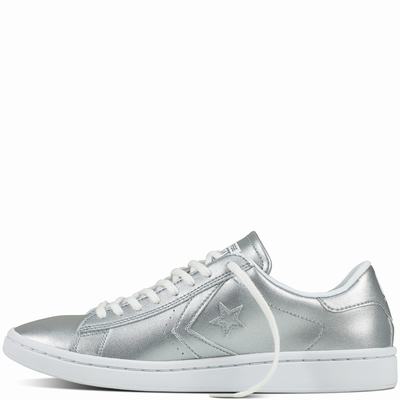 Converse Cons Pro Leather Lp Metallic Low Tops Womens - Silver/White/White Shoes (533WAPJI)